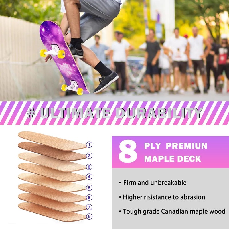 CLYCTIP Skateboard,31 x 8 Inch Complete Skateboard, 8-Layer Maple Wood Deck Double Kick Standard Skateboards for Kids, Teens, Adult, Beginner - Image 4