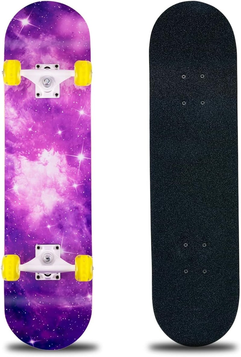 CLYCTIP Skateboard,31 x 8 Inch Complete Skateboard, 8-Layer Maple Wood Deck Double Kick Standard Skateboards for Kids, Teens, Adult, Beginner - Image 1