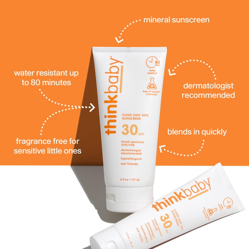 Thinkbaby Mineral Sunscreen, SPF 30 Clear Zinc Oxide Baby Sun Screen, 6 Fl Oz, Natural, Water Resistant, Reef Safe, Vegan, Broad Spectrum UVA/UVB Protection - Image 2