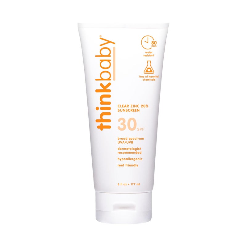 Thinkbaby Mineral Sunscreen, SPF 30 Clear Zinc Oxide Baby Sun Screen, 6 Fl Oz, Natural, Water Resistant, Reef Safe, Vegan, Broad Spectrum UVA/UVB Protection - Image 1