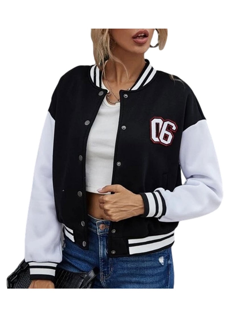 NIBEMINENT سترة بيسبول نسائية قصيرة ومعطف بومبر ملون بأزرار وسترات جامعية مطرزة بشعار Y2K Streetwear - Image 1