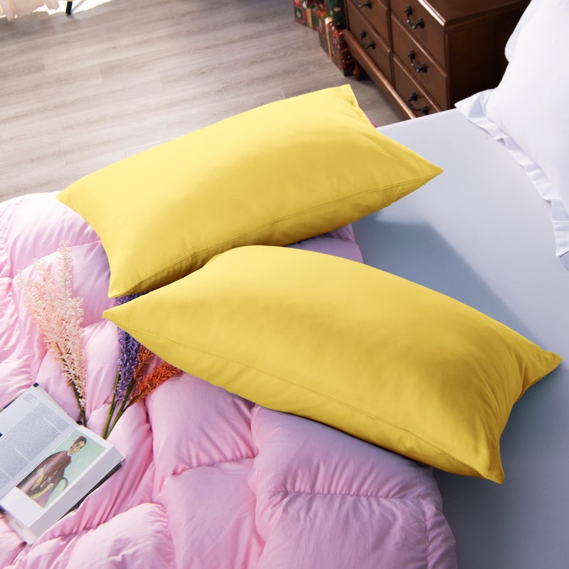NTBAY Egyptian Cotton Queen Pillowcases - Set of 2  500 Thread Count Cotton Pillowcases - Soft and Breathable Envelope Closure Pillow Cases - 20x30 Pillow Covers for Bed  Mustard Yellow - Image 2