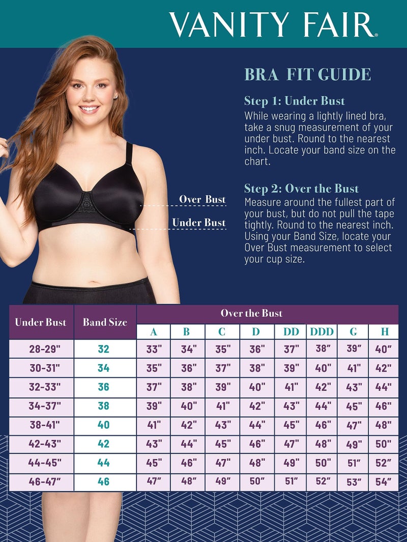 Vanity Fair Womens Full Figure Beauty Back Smoothing Bra, 4-way Stretch Fabric, Lightly Lined Cups Up To H Bra, Wirefree - Black, 42D US - Image 5