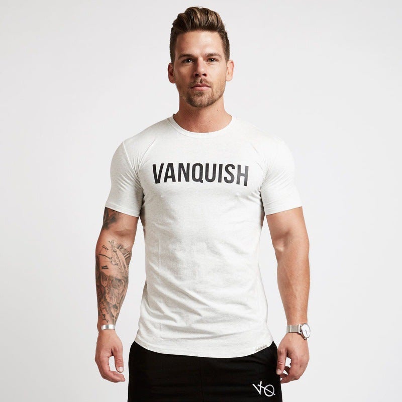 Summer New Fitness Sports Casual Short-Sleeved Running Sweat-Absorbent Tight Cotton T-Shirt Dropshipping White