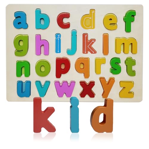 Kairsya Alphabet Puzzle montessori Wooden Puzzles for Toddlers 15 abc Alphabet Puzzles Learning Toys for toddlers toddler learning toys Preschool Educational Gift for kids Lowercase Letter Puzzle - Image 1
