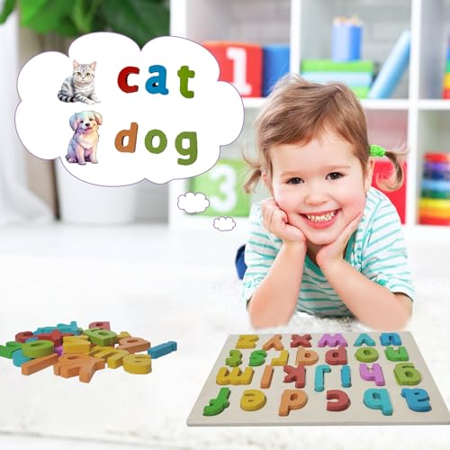 Kairsya Alphabet Puzzle montessori Wooden Puzzles for Toddlers 15 abc Alphabet Puzzles Learning Toys for toddlers toddler learning toys Preschool Educational Gift for kids Lowercase Letter Puzzle - Image 5