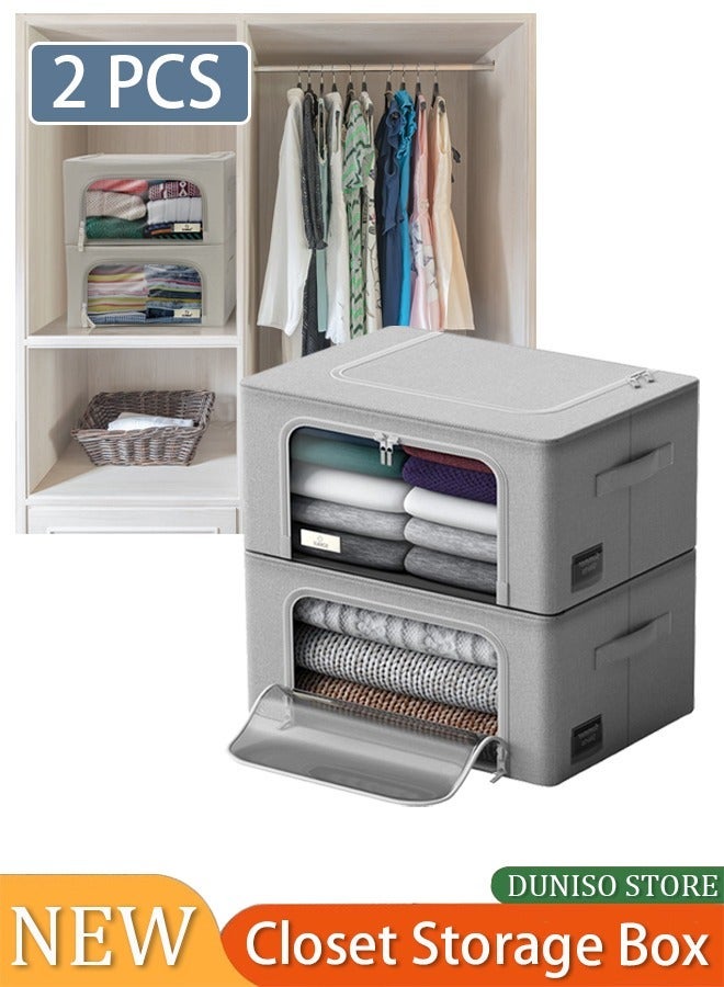 DUNISO Sorbus Storage Bins with Metal Frame - Stackable & Foldable Clothes Organizer Bags - Oxford Fabric Storage Containers with Large Clear Window & Carry Handles, Bedroom Organization for Bedding & Linen - Image 1