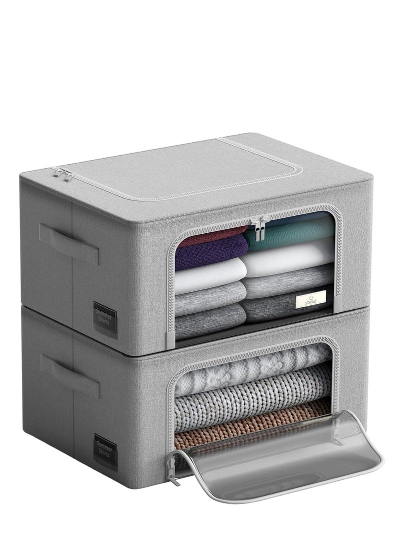 DUNISO Sorbus Storage Bins with Metal Frame - Stackable & Foldable Clothes Organizer Bags - Oxford Fabric Storage Containers with Large Clear Window & Carry Handles, Bedroom Organization for Bedding & Linen - Image 2