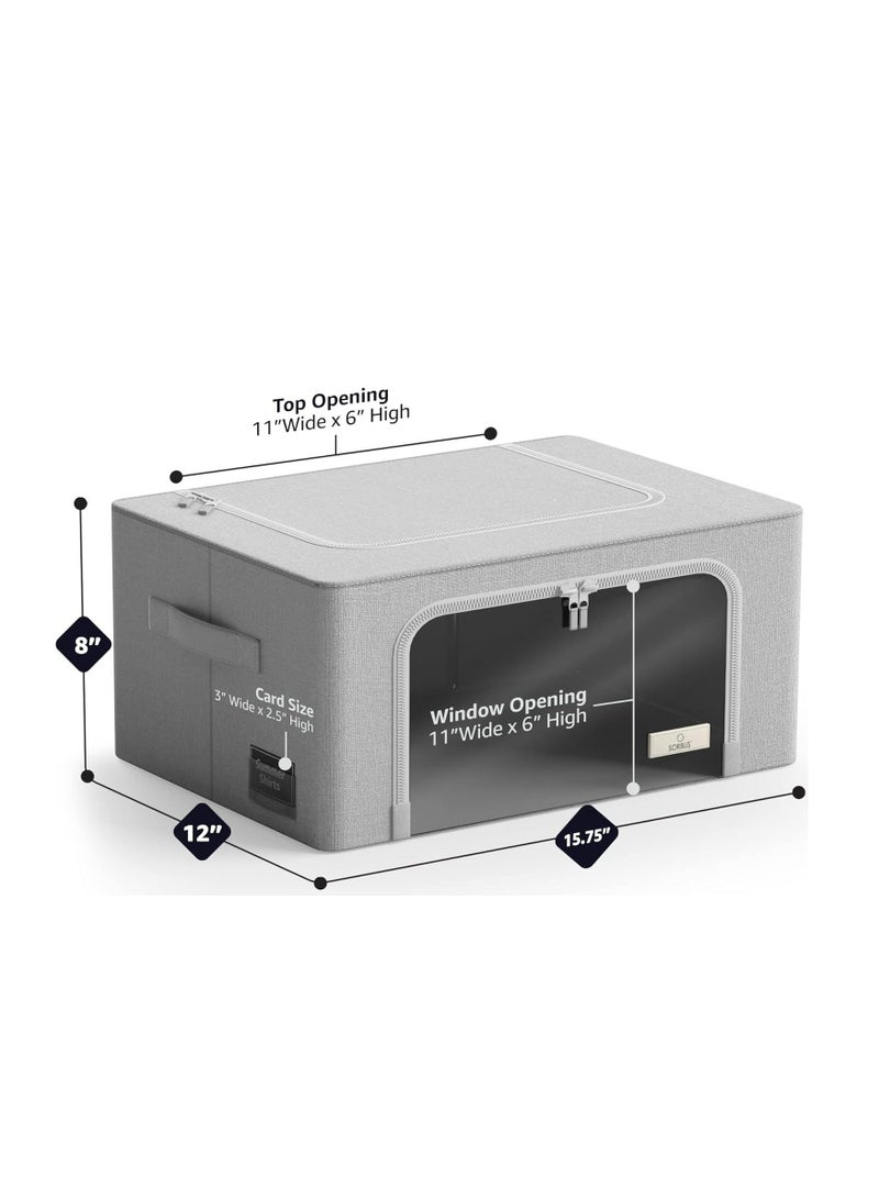 DUNISO Sorbus Storage Bins with Metal Frame - Stackable & Foldable Clothes Organizer Bags - Oxford Fabric Storage Containers with Large Clear Window & Carry Handles, Bedroom Organization for Bedding & Linen - Image 3