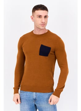 Jules Men Crew Neck Long Sleeves Knitted Sweater, Brown  - Image 1