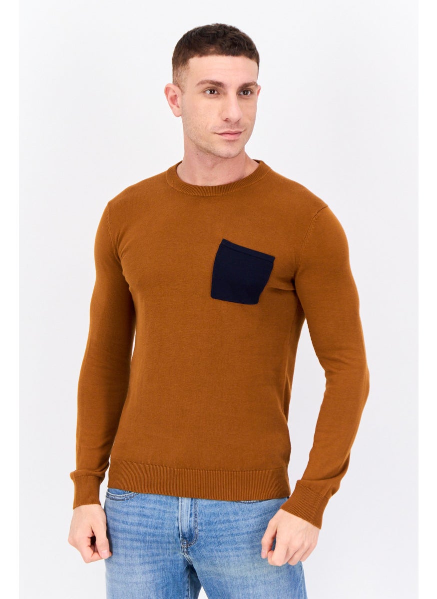 Jules Men Crew Neck Long Sleeves Knitted Sweater, Brown  - Image 1