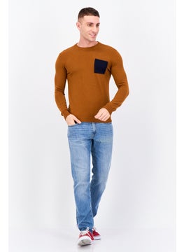 Jules Men Crew Neck Long Sleeves Knitted Sweater, Brown  - Image 3