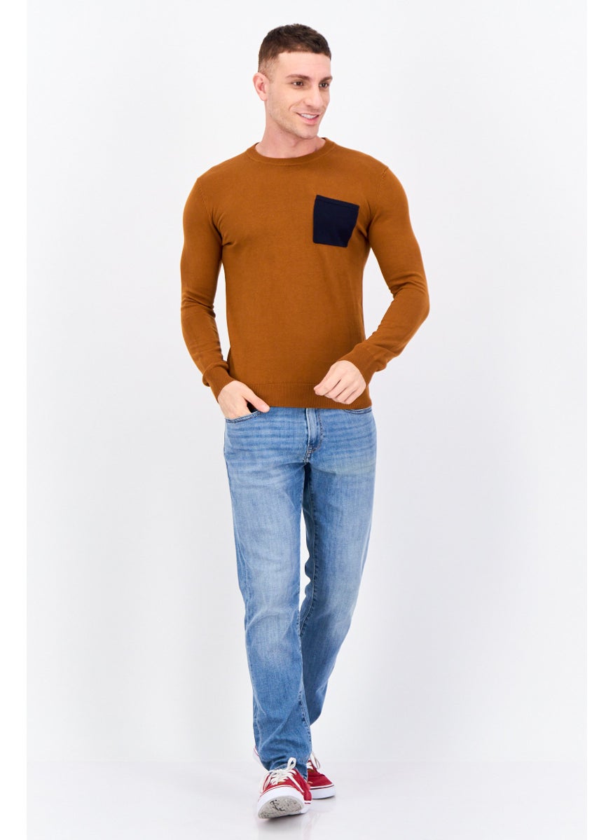 Jules Men Crew Neck Long Sleeves Knitted Sweater, Brown  - Image 3