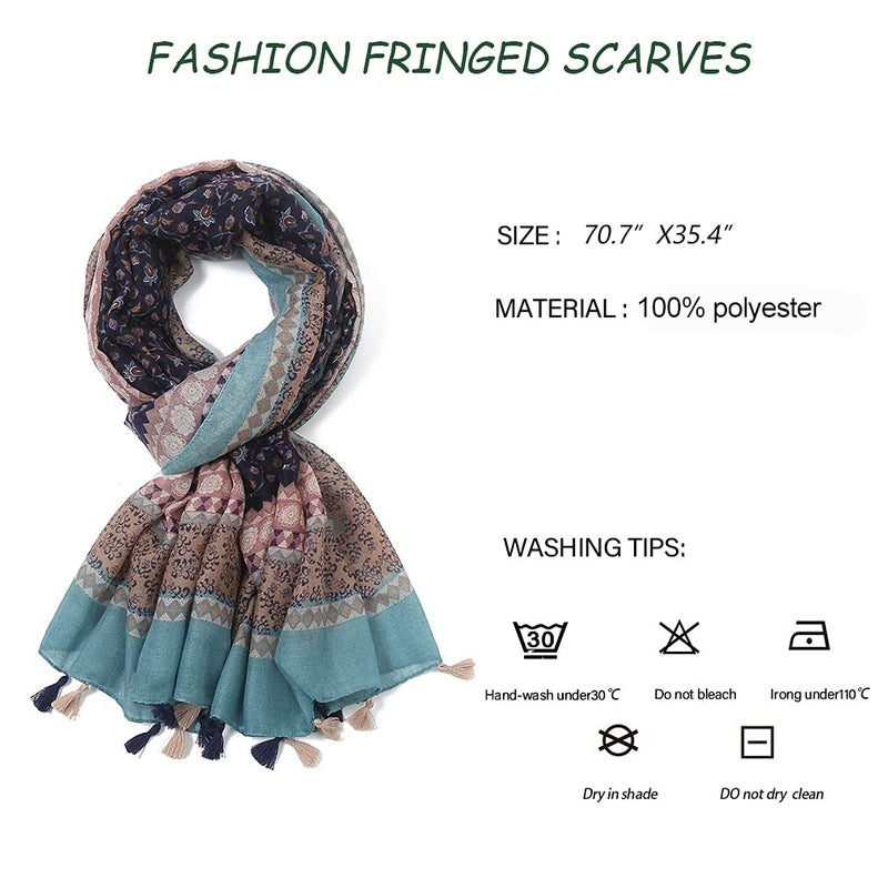 Yeieeo Lightweight Women's Fashion Floral Boho Soft Blanket Oversized Fringed Scarf Wraps Shawl(Floral 10) - Image 5