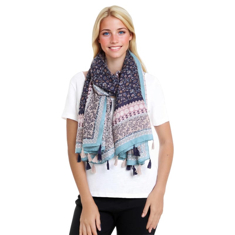Yeieeo Lightweight Women's Fashion Floral Boho Soft Blanket Oversized Fringed Scarf Wraps Shawl(Floral 10) - Image 2