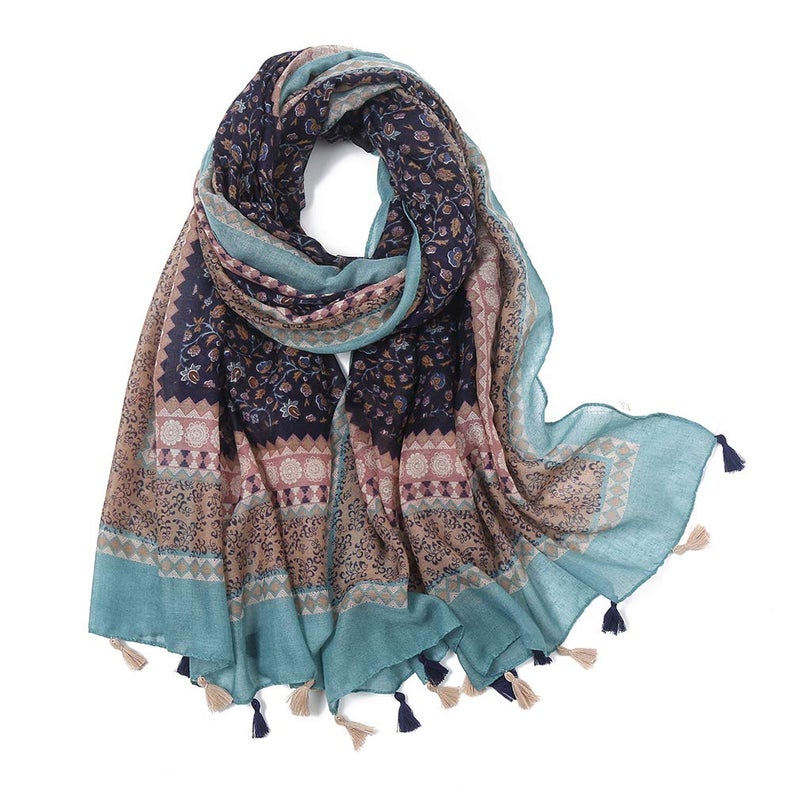 Yeieeo Lightweight Women's Fashion Floral Boho Soft Blanket Oversized Fringed Scarf Wraps Shawl(Floral 10) - Image 1