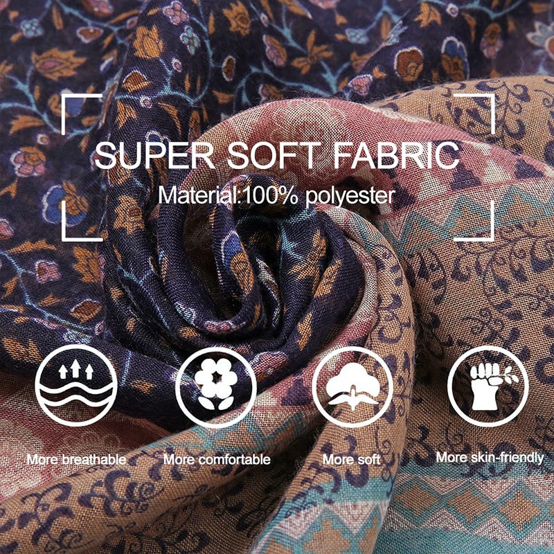 Yeieeo Lightweight Women's Fashion Floral Boho Soft Blanket Oversized Fringed Scarf Wraps Shawl(Floral 10) - Image 3