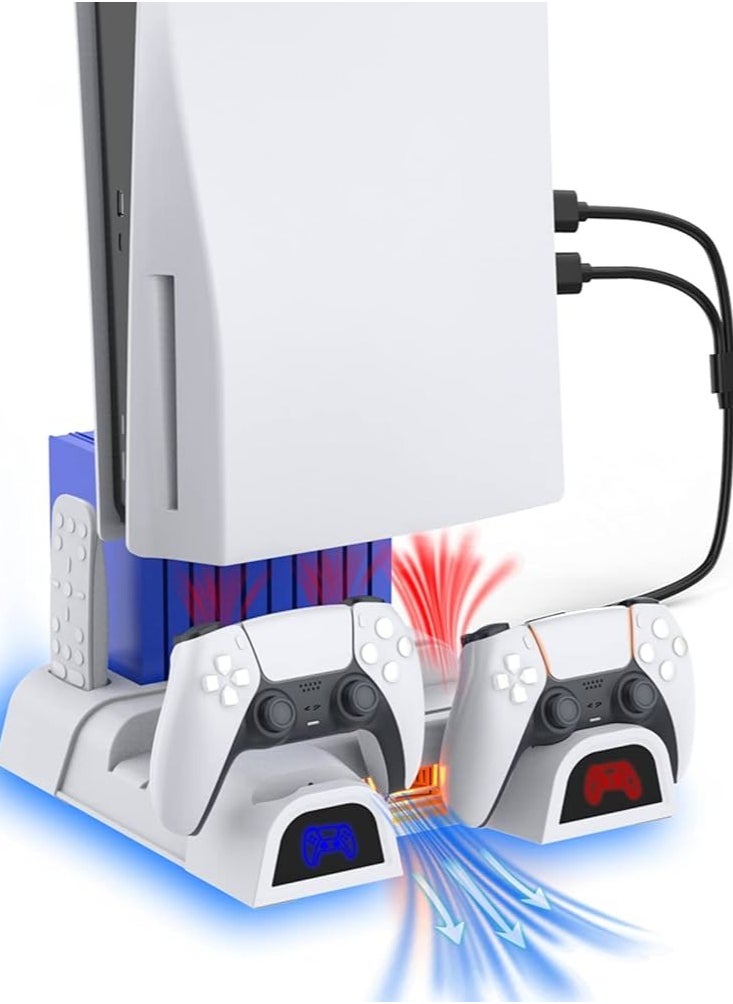 Multifunctional Charging Cooling Dock for Ps5/Ps5 Slim Console with Dual Controller Charging Station and Remote Holder with Game Slots