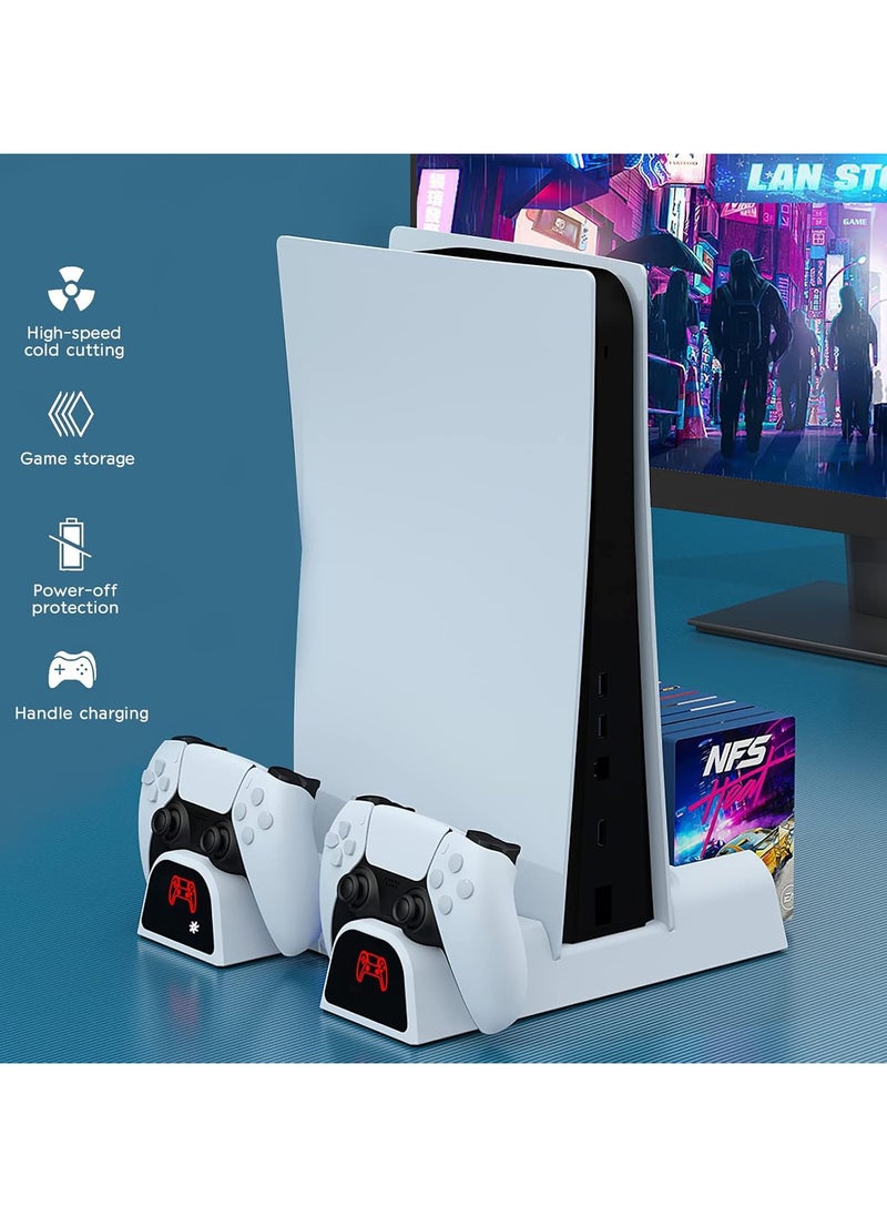 Multifunctional Charging Cooling Dock for Ps5/Ps5 Slim Console with Dual Controller Charging Station and Remote Holder with Game Slots