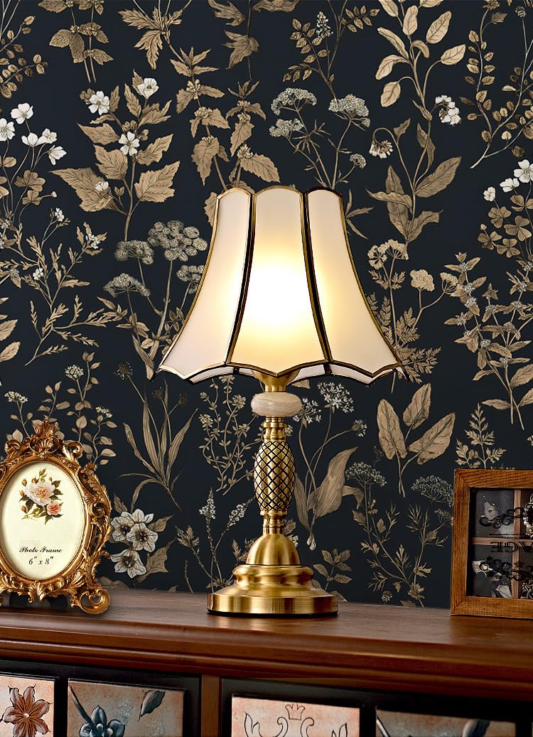 Dimoon 393x161 Black Golden Delicate Floral Peel and Stick Wallpaper Thicken Waterproof Leaf Vintage Flower Contact Paper Self Adhesive Wallpaper Removable Wall Paper Shelf Liner Decal Vinyl Roll