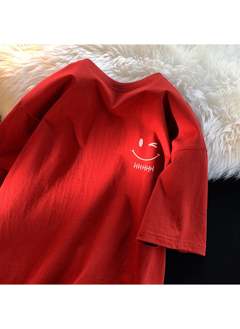 Generic - Summer 2024 Smiley Face Mens Fashion Tee Red - Image 1