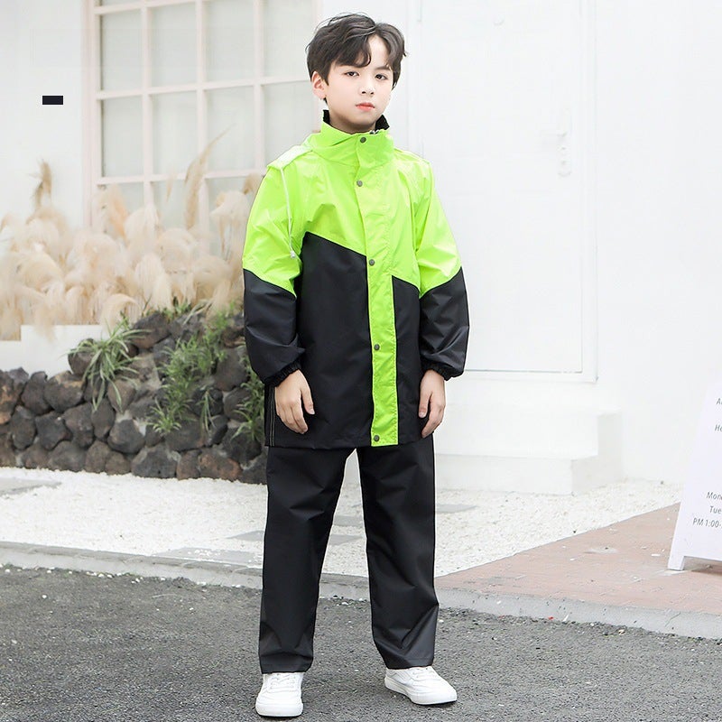 Kids Raincoat Set with Backpack Cover black and green