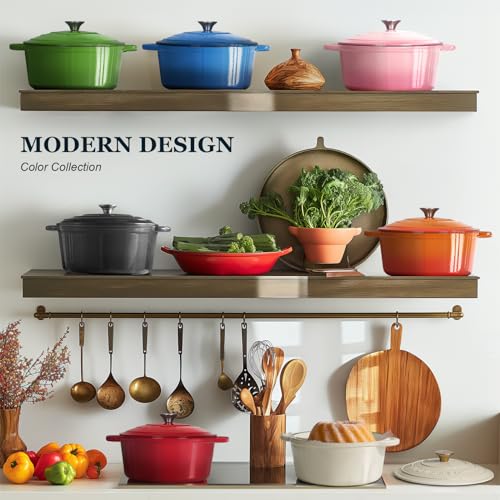 Overmont وعاء داتش أوفن من أوفermont مطلي بالمينا - وعاء سعة 4.5QT مع غطاء وكتاب طبخ وقبعات قطنية - أدوات طهي ثقيلة لتحضير الأطعمة المطبوخة، الحساء، الشواء، وخبز الخبز باللون الأزرق - Image 3