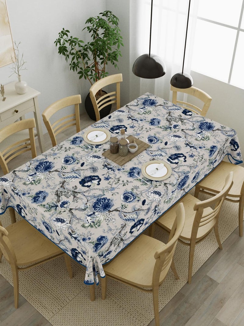 Clasiko 100 Cotton 8 Seater Table Cover 60x108 Inches Blue Flowers - Image 1