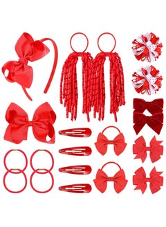 CN 20PCS Hair Accessories Set  Red Bows Clips Headbands Hair Ties Barrettes Ponytail Holders for School Uniform Little Girls Teens Toddlers