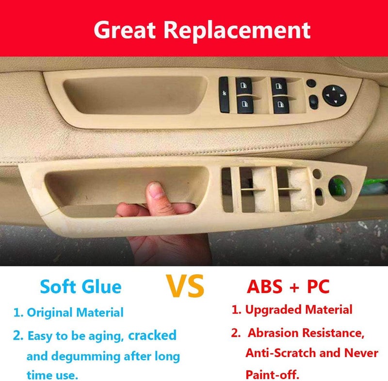 TTCR-II Door Handle Driver Seat Window Switch Panel Cover Trim for BMW X5 X6 (Beige, Driver Side) - Image 2