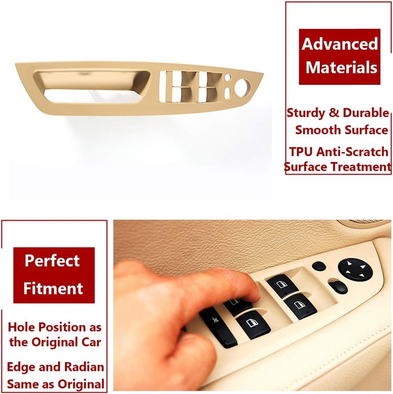 TTCR-II Door Handle Driver Seat Window Switch Panel Cover Trim for BMW X5 X6 (Beige, Driver Side) - Image 4