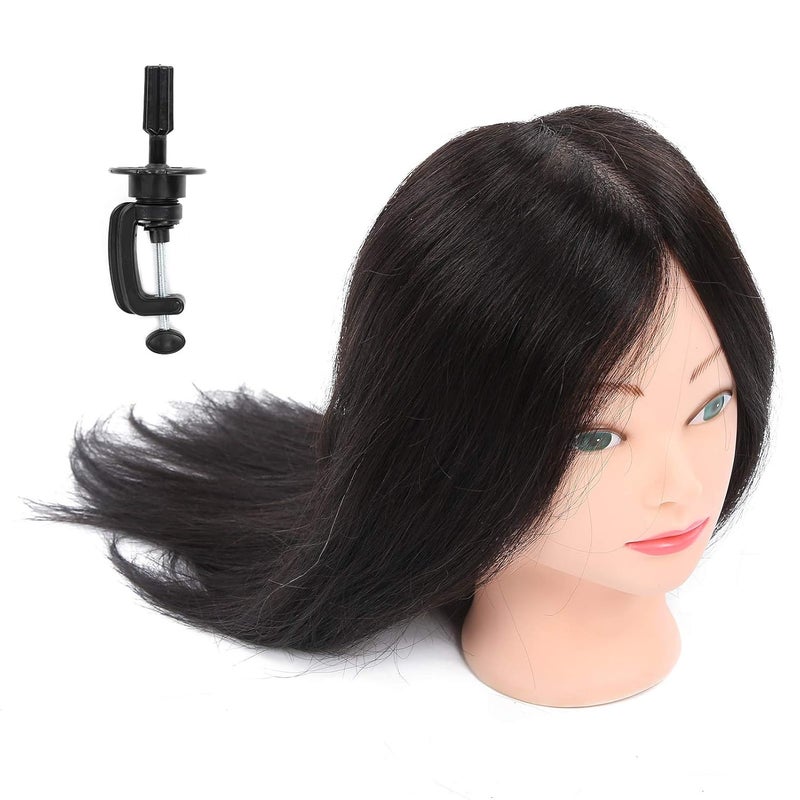Real Hair Mannequin Head, Human Hair Training Head for Styling Practice with Clamp Holder for Hairdressers Barber Shops Beauty School Students - Image 4