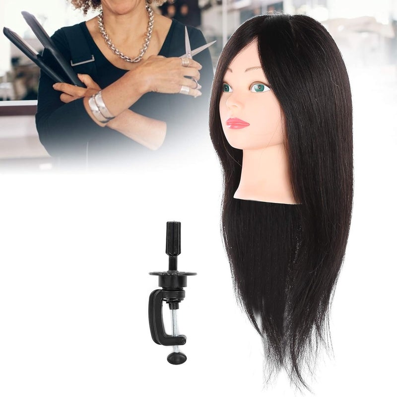 Real Hair Mannequin Head, Human Hair Training Head for Styling Practice with Clamp Holder for Hairdressers Barber Shops Beauty School Students - Image 2