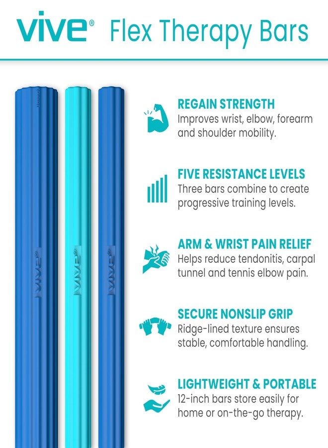 Vive Flex Therapy Bars (3 Pack) - Twist Resistance Hand Grip Strength Trainer for Injury Recovery, Tennis Elbow, Golfers, Tendonitis Pain - Weighted Strengthening Multi Pack - Image 2