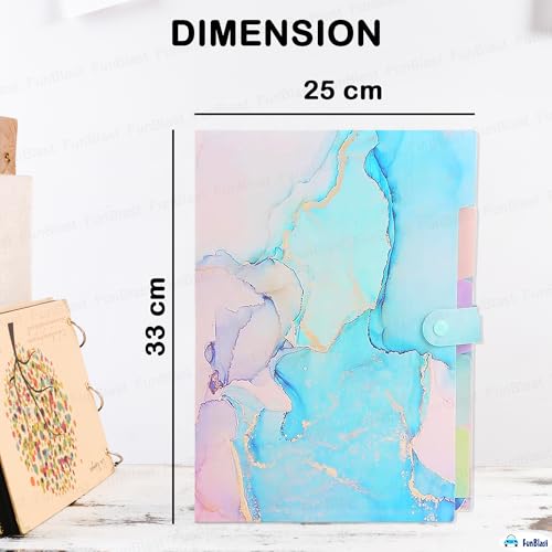 FunBlast File Folder with Button Lock – Pack of 2 Pcs; Marble Pattern A4 Size Certificates Holder with 6 Pockets, Office Documents File, Expandable Folders for Documents - Image 3