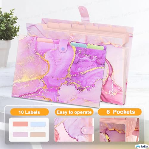FunBlast File Folder with Button Lock – Pack of 2 Pcs; Marble Pattern A4 Size Certificates Holder with 6 Pockets, Office Documents File, Expandable Folders for Documents - Image 5
