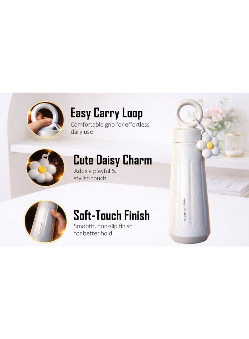 مج حراري ستانلس ستيل للسفر بمقبض مريح - كوب حافظ للحرارة والبرودة بجدار مزدوج - غطاء محكم الغلق مانع للتسرب - لون أبيض ناصع وأنيق. - Image 5