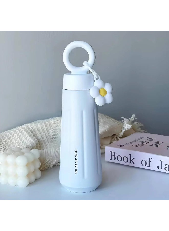 مج حراري ستانلس ستيل للسفر بمقبض مريح - كوب حافظ للحرارة والبرودة بجدار مزدوج - غطاء محكم الغلق مانع للتسرب - لون أبيض ناصع وأنيق. - Image 2