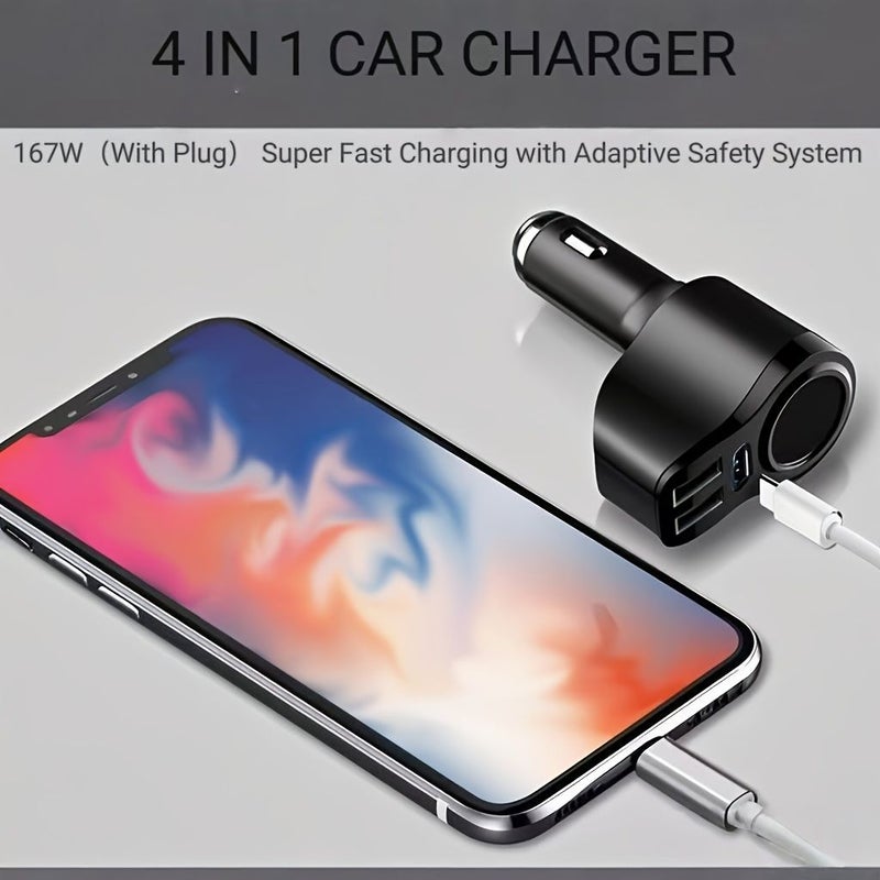 شاحن سيارة سريع USB 4 منافذ بقوة 47 واط شحن عالي السرعة PD QC 3.0 مخرج USB-A 2 ومنفذ Type C واحد محول جهد مزدوج 12V 24V متوافق مع الهواتف والأجهزة اللوحية وسماعات الأذن وكاميرات المراقبة ونظام الملاحة وجميع إلكترونيات السيارة باللونين الأسود والأبيض - Image 5