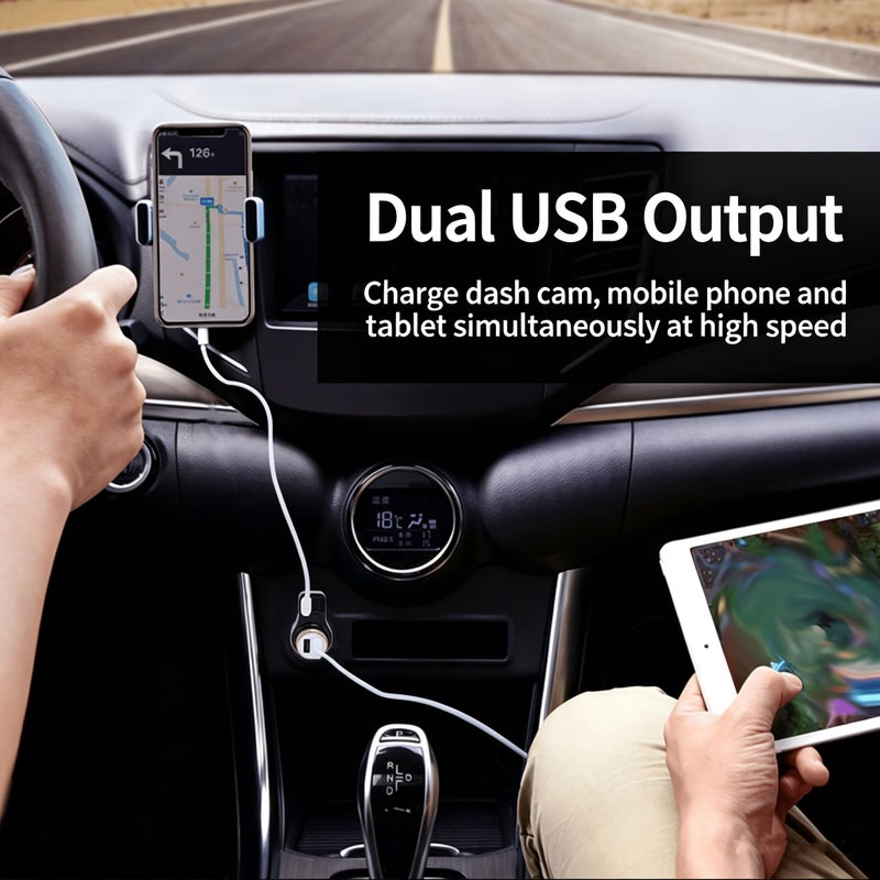 شاحن سيارة سريع USB 4 منافذ بقوة 47 واط شحن عالي السرعة PD QC 3.0 مخرج USB-A 2 ومنفذ Type C واحد محول جهد مزدوج 12V 24V متوافق مع الهواتف والأجهزة اللوحية وسماعات الأذن وكاميرات المراقبة ونظام الملاحة وجميع إلكترونيات السيارة باللونين الأسود والأبيض - Image 4
