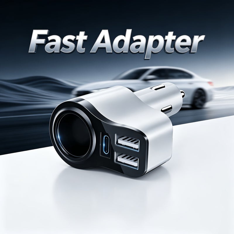شاحن سيارة سريع USB 4 منافذ بقوة 47 واط شحن عالي السرعة PD QC 3.0 مخرج USB-A 2 ومنفذ Type C واحد محول جهد مزدوج 12V 24V متوافق مع الهواتف والأجهزة اللوحية وسماعات الأذن وكاميرات المراقبة ونظام الملاحة وجميع إلكترونيات السيارة باللونين الأسود والأبيض - Image 1