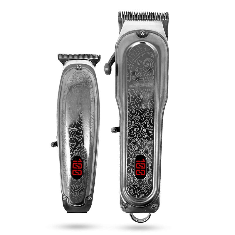 XPERSIS PRO X1988 Combo Pack All Metal Cordless Hair Clipper Hair Trimmer Super Heavy Duty Barber Stylist Pro Edition Extra Blades Extra 4 Clipper Guards Silver