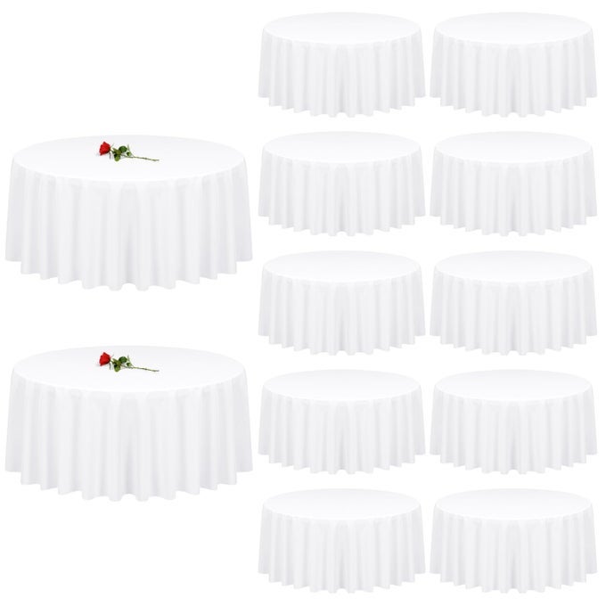 12 PACK ROUND TABLECLOTH 90 INCH WHITE TABLE CLOTHS FOR ROUND TABLESSTAIN AND WRINKLE RESISTANT WASHABLE POLYESTER TABLECLOTHS WHITE CLOTH ROUND 90 ROUND WEDDING PARTY ZB211K