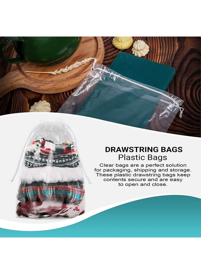 dinojames Pack of 50 pcs. Clear Drawstring Bags 12 x 16. Double Cotton Drawstrings Polyethylene Bags .Shoe Bag, Plastic Bags for Packing and Storing - Image 5