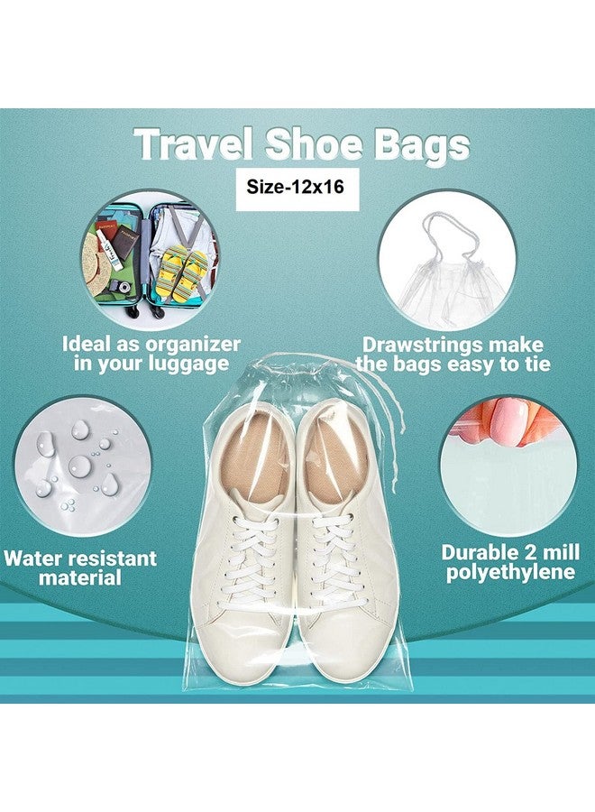 dinojames Pack of 50 pcs. Clear Drawstring Bags 12 x 16. Double Cotton Drawstrings Polyethylene Bags .Shoe Bag, Plastic Bags for Packing and Storing - Image 2