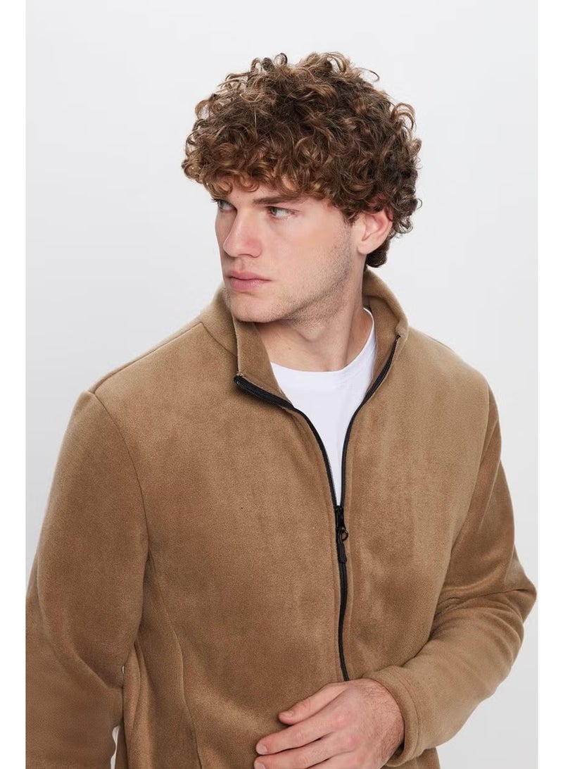 Tudors Unisex Khaki Anti-pilling Non-pilling Standard Fit Full Zipper Cold Proof Fleece Cardigan - Image 2