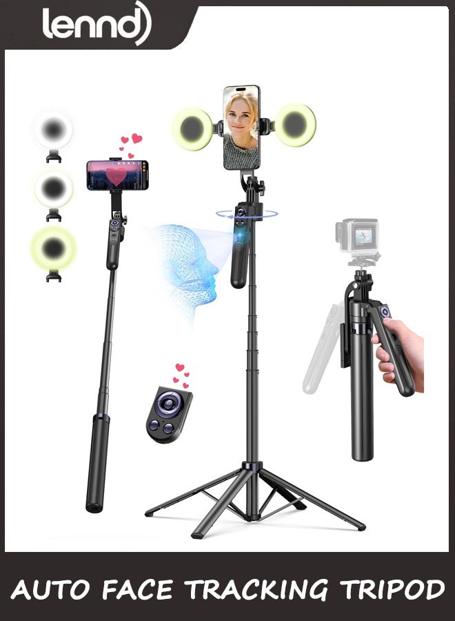 180CM Auto Face Tracking Tripod for iPhone with Light,360° Rotating Phone Stand with Rechargeable Remote Control for TikTok Vlog Video Recording, Phone Tripod for Android Camera/GoPro/Ring Light
