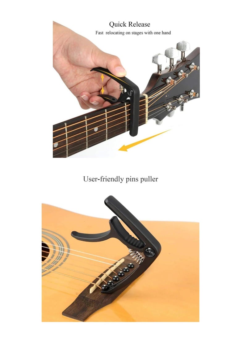 Mozart Guitar Capo with Bridge Pin Remover – Durable Black Guitar Capo for Acoustic, Electric & Classical Guitars, Easy to Use for Beginners, Students & Professionals - Image 4