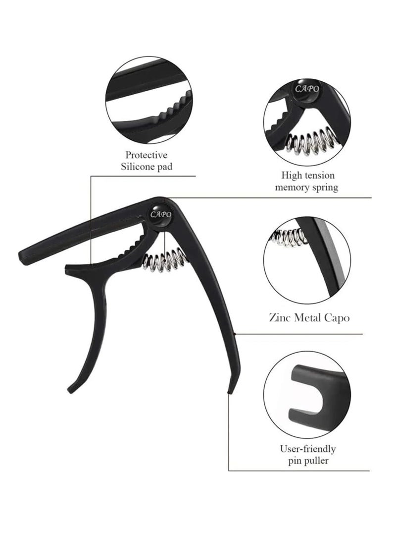 Mozart Guitar Capo with Bridge Pin Remover – Durable Black Guitar Capo for Acoustic, Electric & Classical Guitars, Easy to Use for Beginners, Students & Professionals - Image 3
