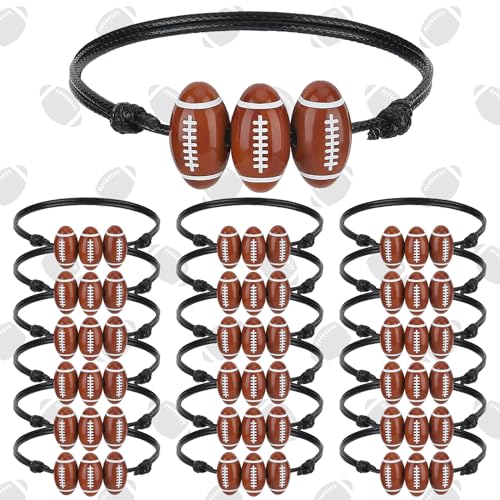 Yinder 20 Pcs Football Beads Bracelets Bulk Football Party Favors Sport Theme Charm Bracelets Adjustable Braided Gifts Sports for Fan Women Adults Birthday Party Supplies - Image 1